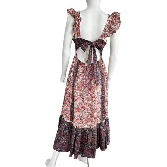 NWT Haute Hippie Boho Fairy Floral  Flutter Sleeve Maxi Dress open Back Size 6 - Picture 3 of 9